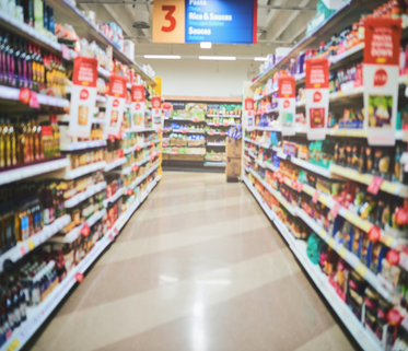 Crowded shelf at a supermarket